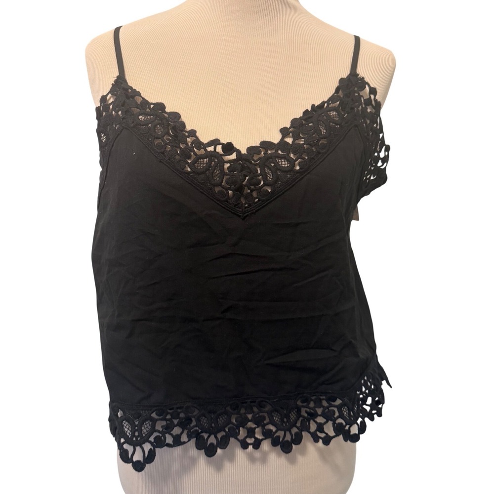 Melrose‎ and Market Black Lace Trim Cami Tank Top Women's Size L Nordstrom Rack